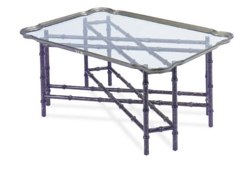 A FAUX-BAMBOO AND GLASS COFFEE TABLE,