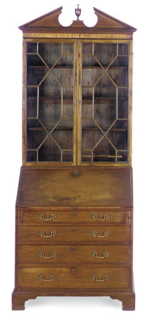 AN ENGLISH MAHOGANY SECRETAIRE BOOKCASE,
