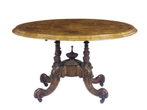 A VICTORIAN WALNUT AND MARQUETRY TILT-TOP BREAKFAST TABLE,