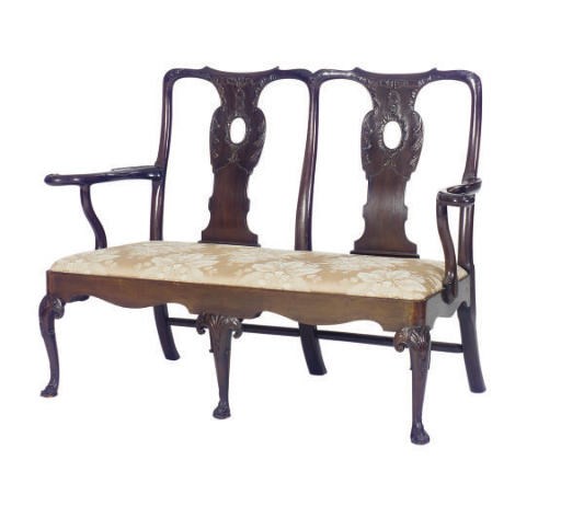 AN ENGLISH MAHOGANY DOUBLE CHAIR BACK SETTEE,