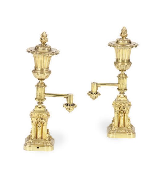 A PAIR OF GILT-METAL ARGON LAMPS,