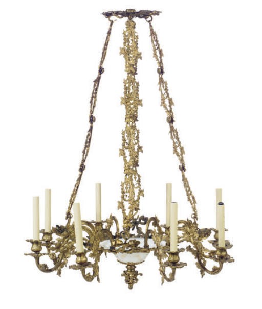 A WILLIAM IV GILT-BRONZE AND OPALINE GLASS EIGHT-LIGHT CHANDELIER,