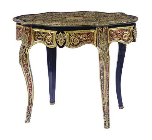 A GILT-METAL MOUNTED, EBONIZED, TORTOISESHELL AND BOULLE MARQUETRY CENTER TABLE**,