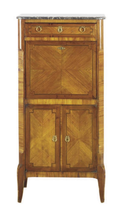 A FRENCH TULIPWOOD AND LINE-INLAID SECRETAIRE A ABBATANT,