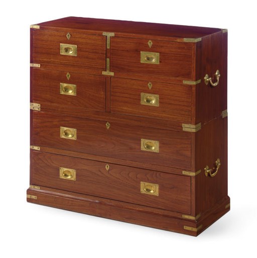 A brass bound teak two-part campaign chest