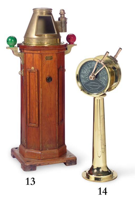 A double handled brass engine telegraph