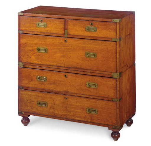 A brass bound teak two-part campaign chest