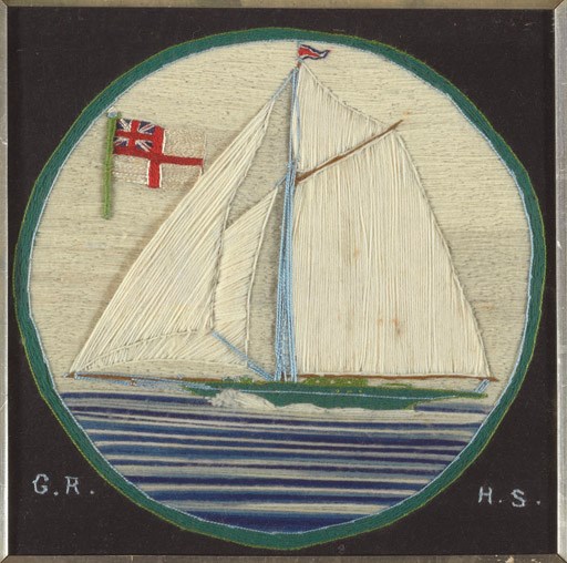 A 19th century British woolwork picture of a racing yacht