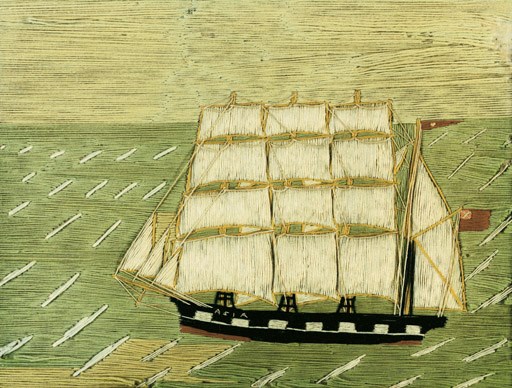 A 19th sailor's wool work picture of the four-masted barque Asia