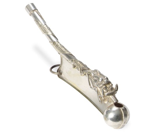 A silver plated Chinese export bosun's pipe