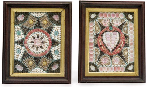 A pair of rectangular framed shellwork sailor's valentines