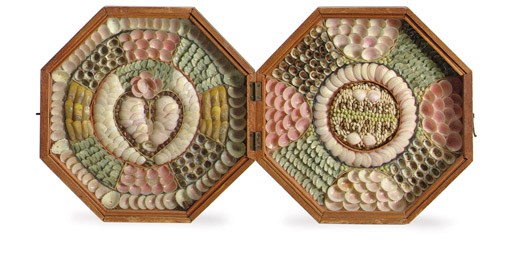 A 19th century double octagonal sailor's valentine with "Home Again" in shellwork