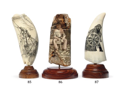 A 20th century scrimshaw whale's tooth Changing A Jib**