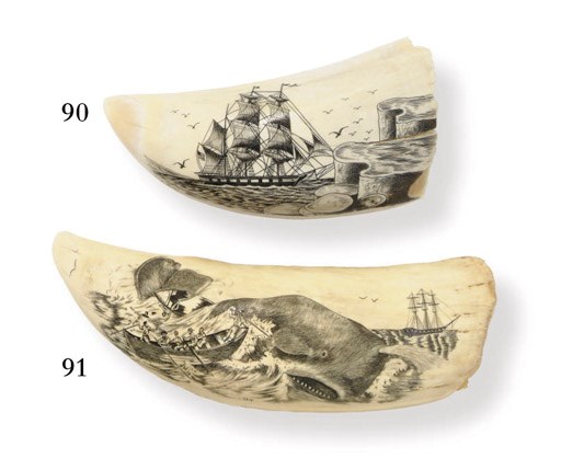 A large 20th century scrimshaw whale's tooth with a whaling scene**
