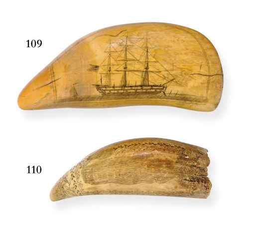A large 19th century scrimshaw whale's tooth with an American ship**