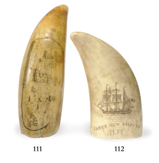 A 19th century scrimshaw whale's tooth depicting the Janet of New Bedford**