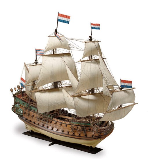 a rigged model of the Dutch 80-gun ship of the line De Zeven Provincien of 1664