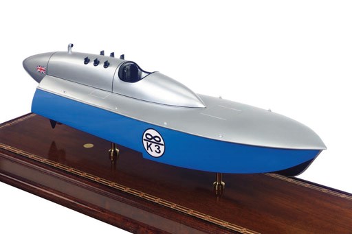 A static display model of Bluebird K3 1937 Gold Cup Racer