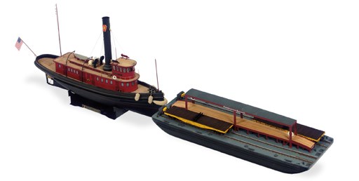 A Scale Model Of The Pennsylvania Railroad Tugboat Harrisburg and a Railroad Car Barge