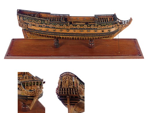 An Admiralty Board Style Model of an early 18th century British 64 gun 4th rate ship of the line