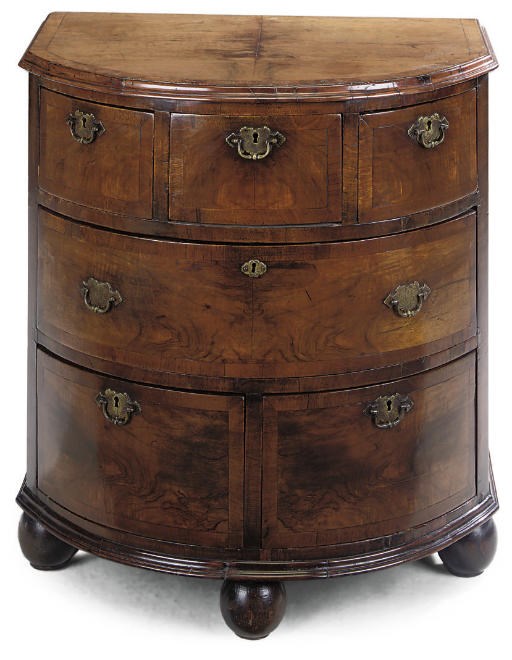 A DUTCH WALNUT BOW FRONT CHEST