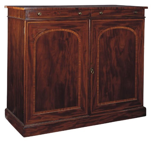 A MAHOGANY AND SATINWOOD CROSSBANDED PRESS CUPBOARD