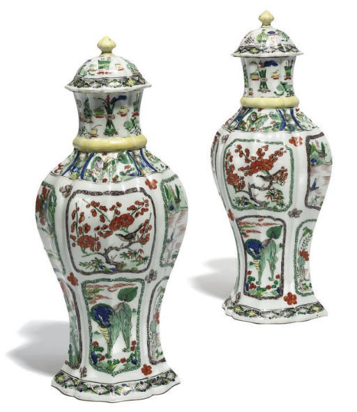 A Pair of Samson famille verte vases and covers
