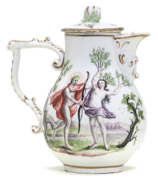A MEISSEN HAUSMALERI HOT-MILK JUG AND COVER