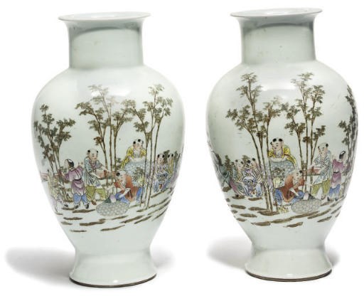 A pair of Chinese famille rose baluster vases