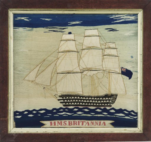 HMS BRITANNIA, A SAILOR'S WOOLWORK PICTURE, CIRCA 1860