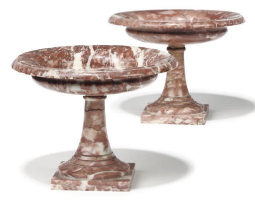 A PAIR OF PINK MARBLE TAZZA