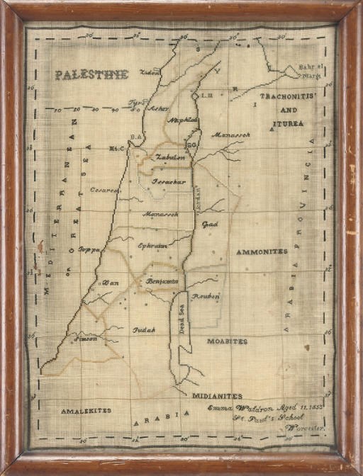 PALESTINE, A SAMPLER BY EMMA WALDRON, DATED 1853