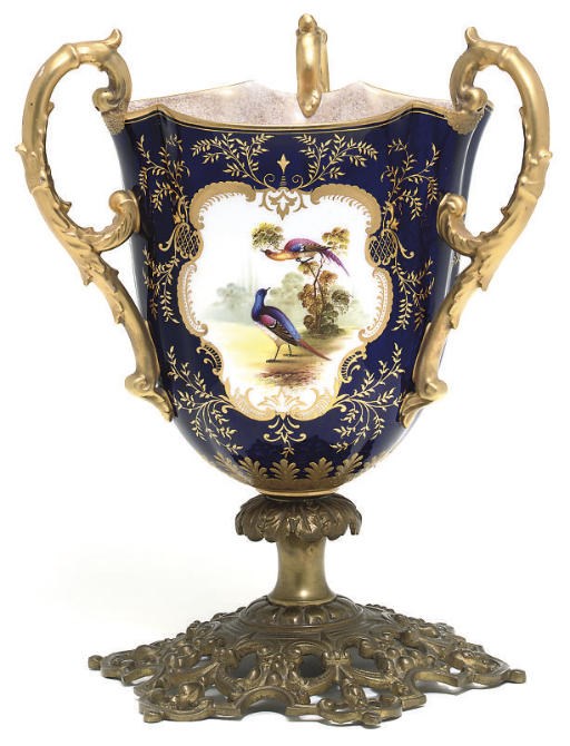 A COALPORT GILT-METAL MOUNTED TYG-FORMED VASE