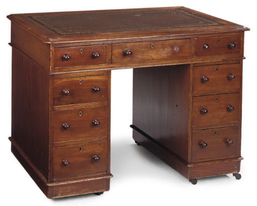 A VICTORIAN MAHOGANY PEDESTAL DESK