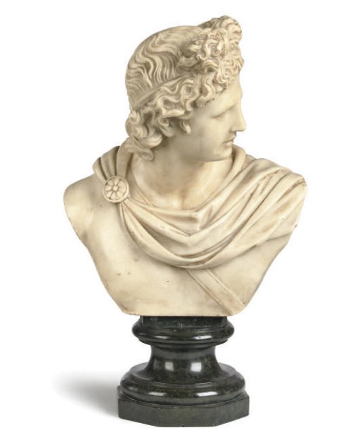 AN ITALIAN ALABASTER BUST OF THE APOLLO BELVEDERE