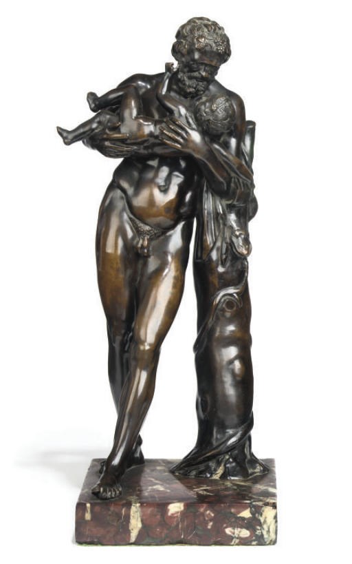 AN ITALIAN BRONZE GROUP OF SILENUS AND THE INFANT BACCHUS