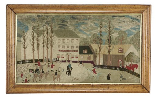 A LARGE AND UNUSUAL WOOLWORK PICTURE, MID-19TH CENTURY