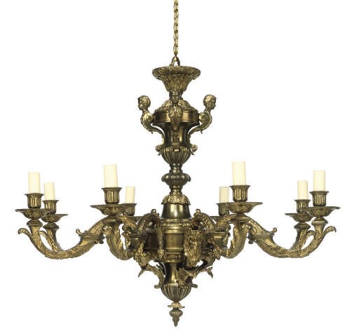 A FRENCH GILT-BRONZE EIGHT LIGHT CHANDELIER