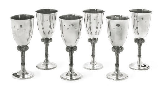 SIX SILVER ROYAL WEDDING COMMEMORATIVE GOBLETS