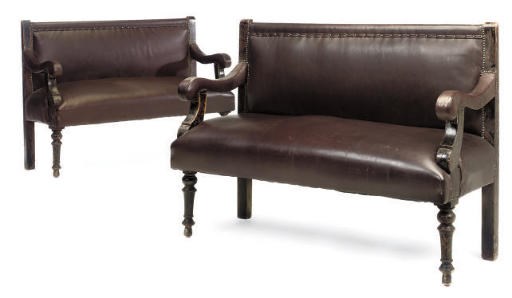 A PAIR OF LATE VICTORIAN EBONISED BENCHES