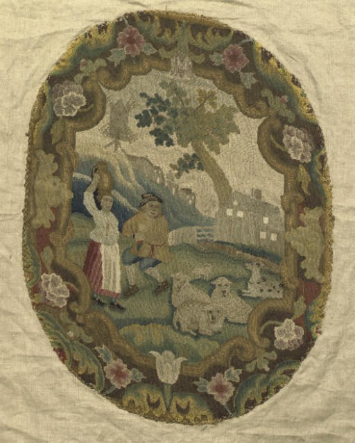 AN 18TH CENTURY EMBROIDERED PANEL