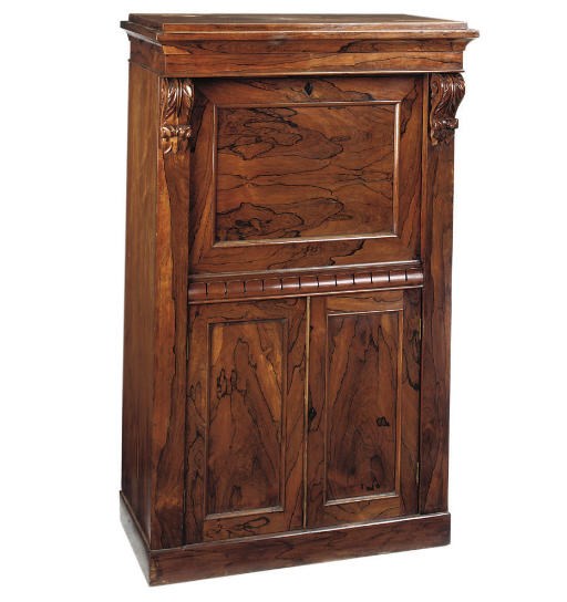 AN EARLY VICTORIAN ROSEWOOD SECRETAIRE