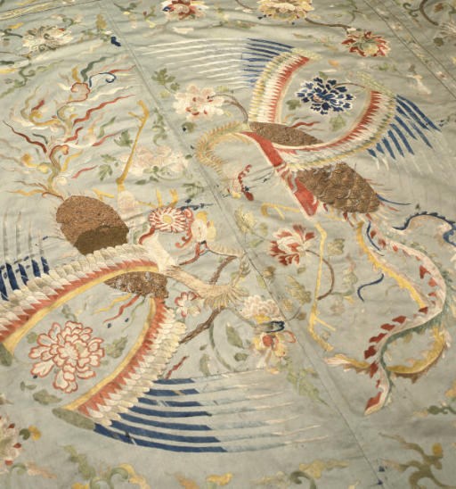 AN ICE BLUE SILK COVERLET, MACAO, 18TH CENTURY