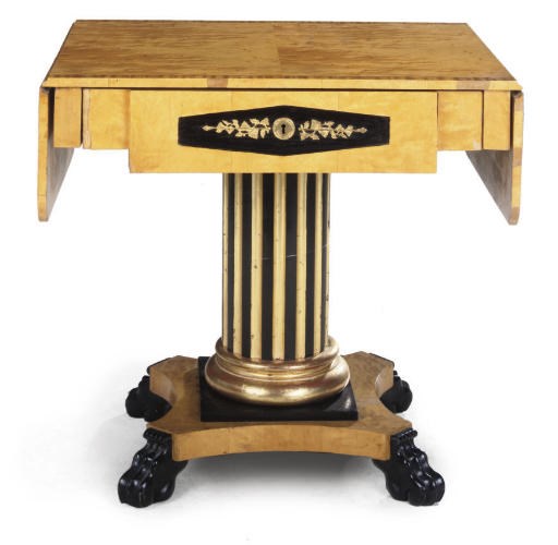 A SWEDISH GILT METAL MOUNTED MAPLE AND EBONISED SOFA TABLE