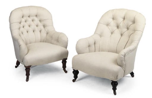 TWO VICTORIAN BUTTONED ARMCHAIRS