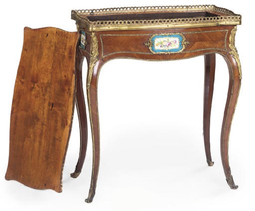 A NAPOLEON III GILT METAL AND PORCELAIN MOUNTED KINGWOOD JARDINERE