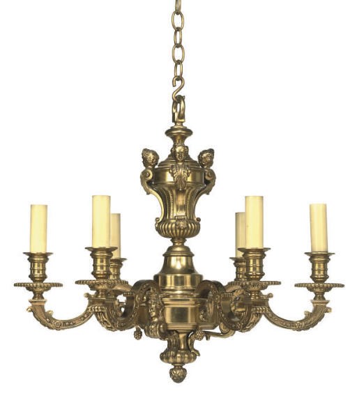 A GILT-BRONZE SIX LIGHT CHANDELIER