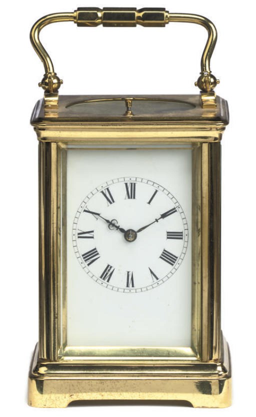 A French brass petite sonnerie eight day carriage clock