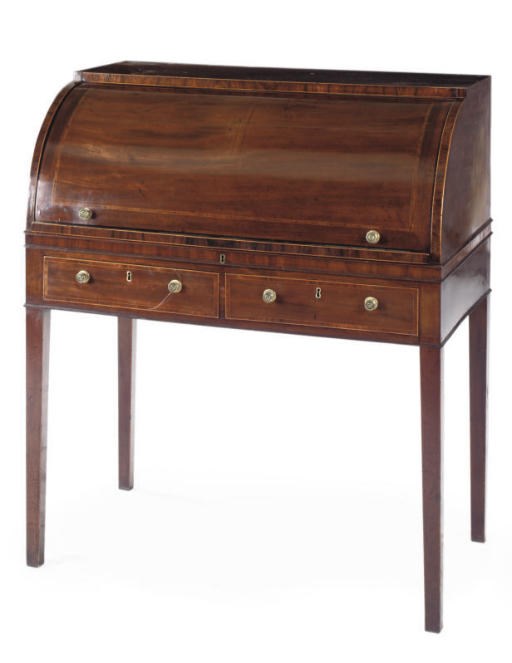 A GEORGE III MAHOGANY CYLINDER BUREAU