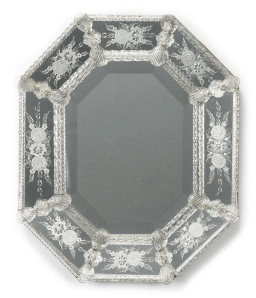 A VENETIAN ETCHED GLASS WALL MIRROR